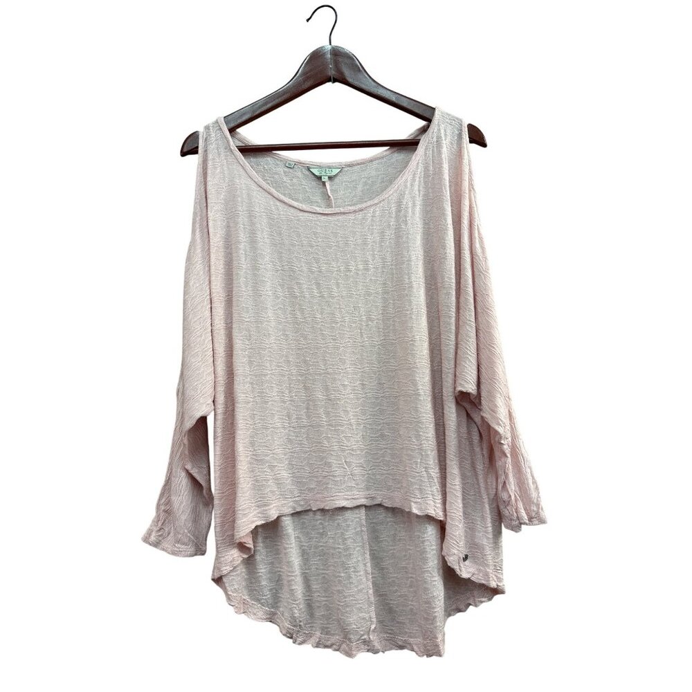 Guess Womens Light Pink Textured Modal Blend Loose-Fit Top L